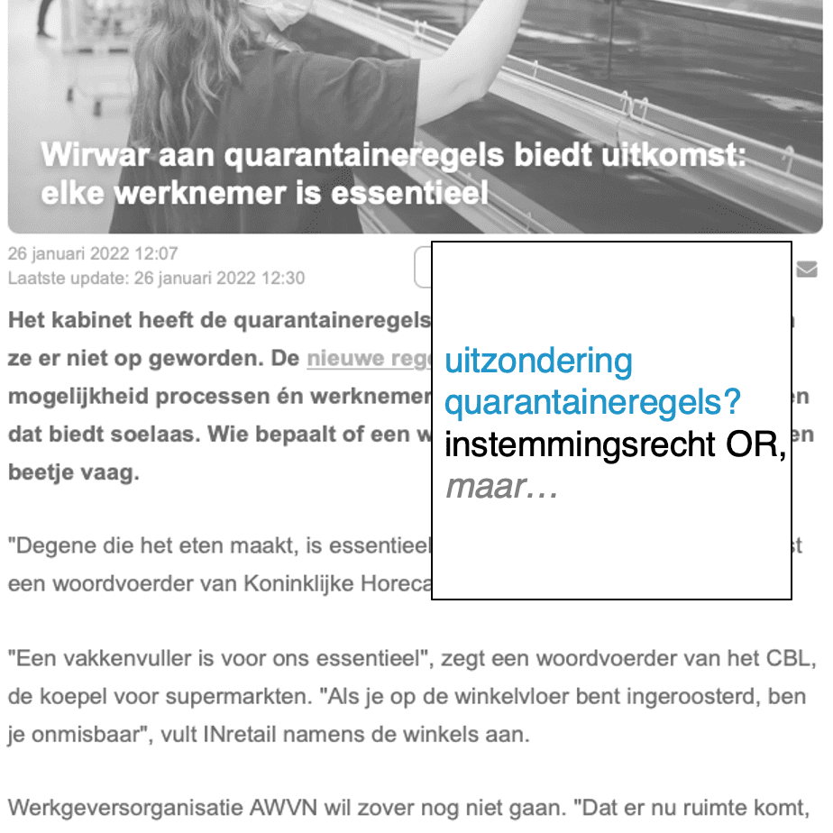 uitzondering quarantaine regels instemmingsrecht OR - CT2.nl